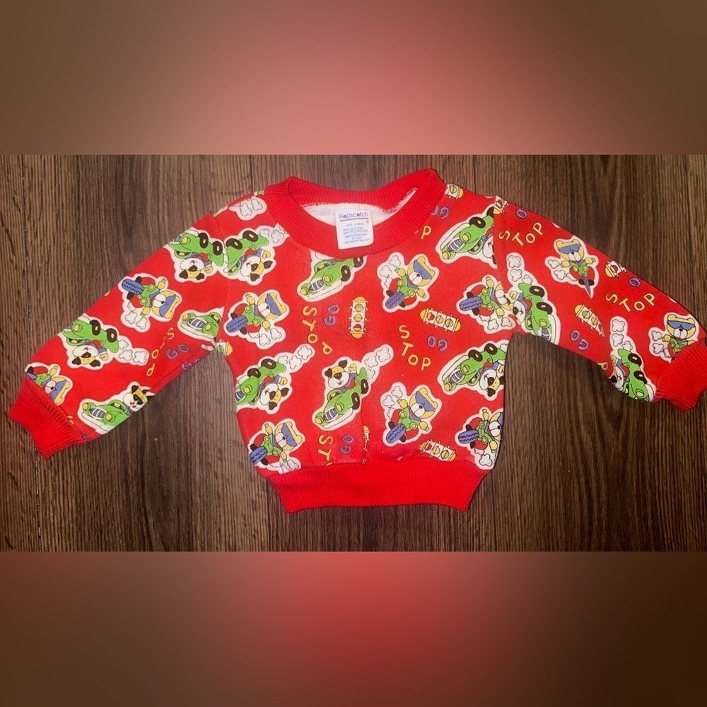 Vintage Hopscotch Boys Red Stop And Go Teddy Bear Pullover Sweatshirt